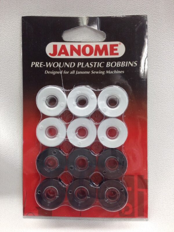 Janome White & Black Pre-Wound Plastic Bobbins